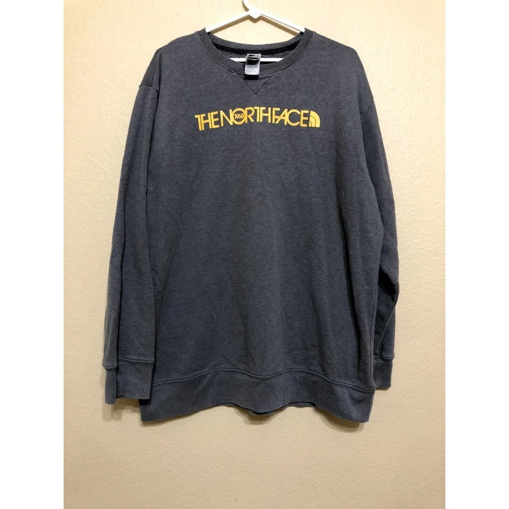 The North Face Sweater Mens XL Gray Spellout Pullover Sweatshirt